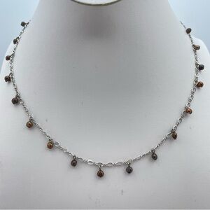 925 Sterling Silver Dark Freshwater Pearl Charm Necklace 16”